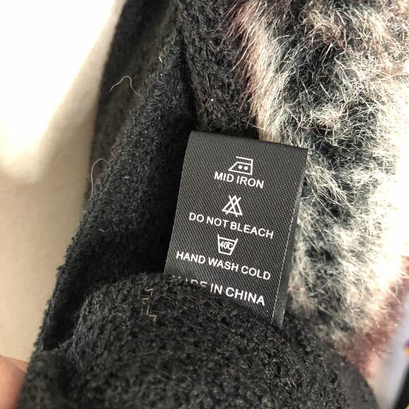 Pretty Angel Faux Fur Trimmed Duster Vest Black Linen Wool Knit Cardigan S/M - Picture 9 of 16